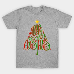 Merry Christmas Word Tree T-Shirt